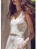 Strapless Ivory Lace Tulle Wedding Dress With Beaded Belt